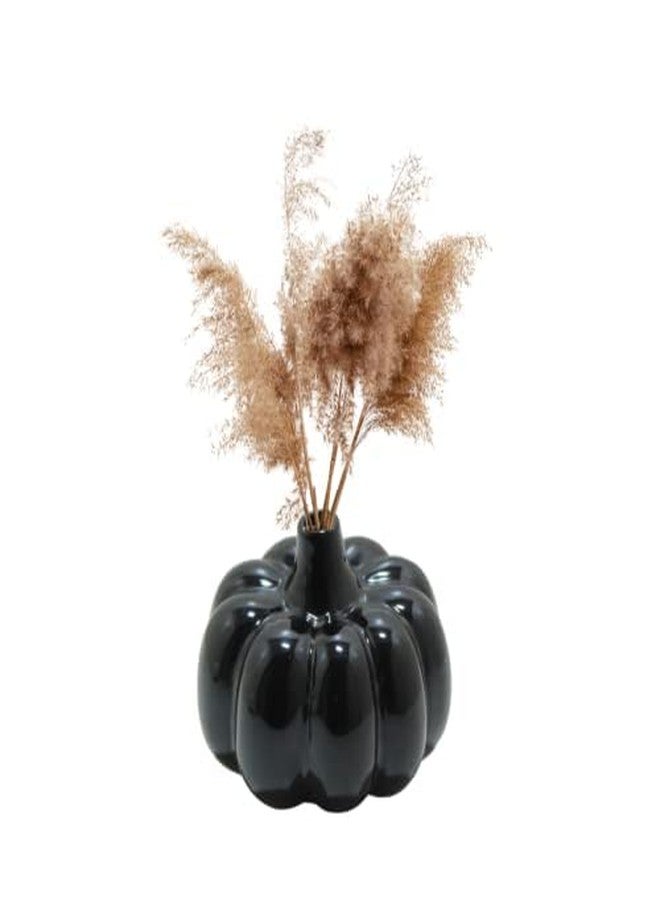 Mirakii Ceramic Black and White Small Pumpkin Vase of 10cm Set of 2, Decorate with Twigs, Small Flowers, Artificial Grass or Dried Cotton Branch, Filler Not Included (Black & White Set) - Image 4